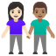 image for :woman and man holding hands: light skin tone, medium skin tone:
