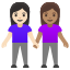 image for :women holding hands: light skin tone, medium skin tone: