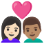 image for :couple with heart: woman, man, light skin tone, medium skin tone: