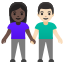 image for :woman and man holding hands: dark skin tone, light skin tone: