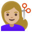 image for :woman getting haircut: medium-light skin tone: